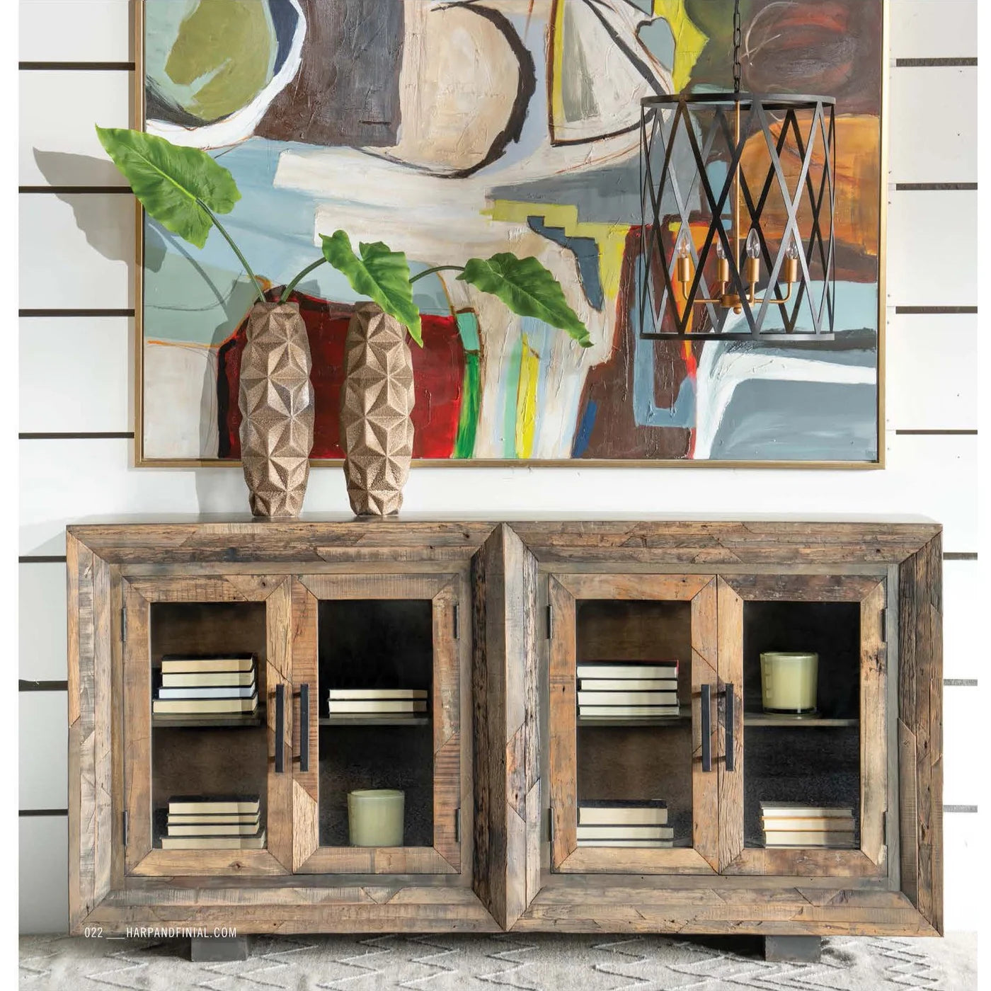 Hughes Sideboard | Natural Finish on Reclaimed Wood with Plain Glass | 4-Door β Timeless and Eco-Friendly Storage Solution