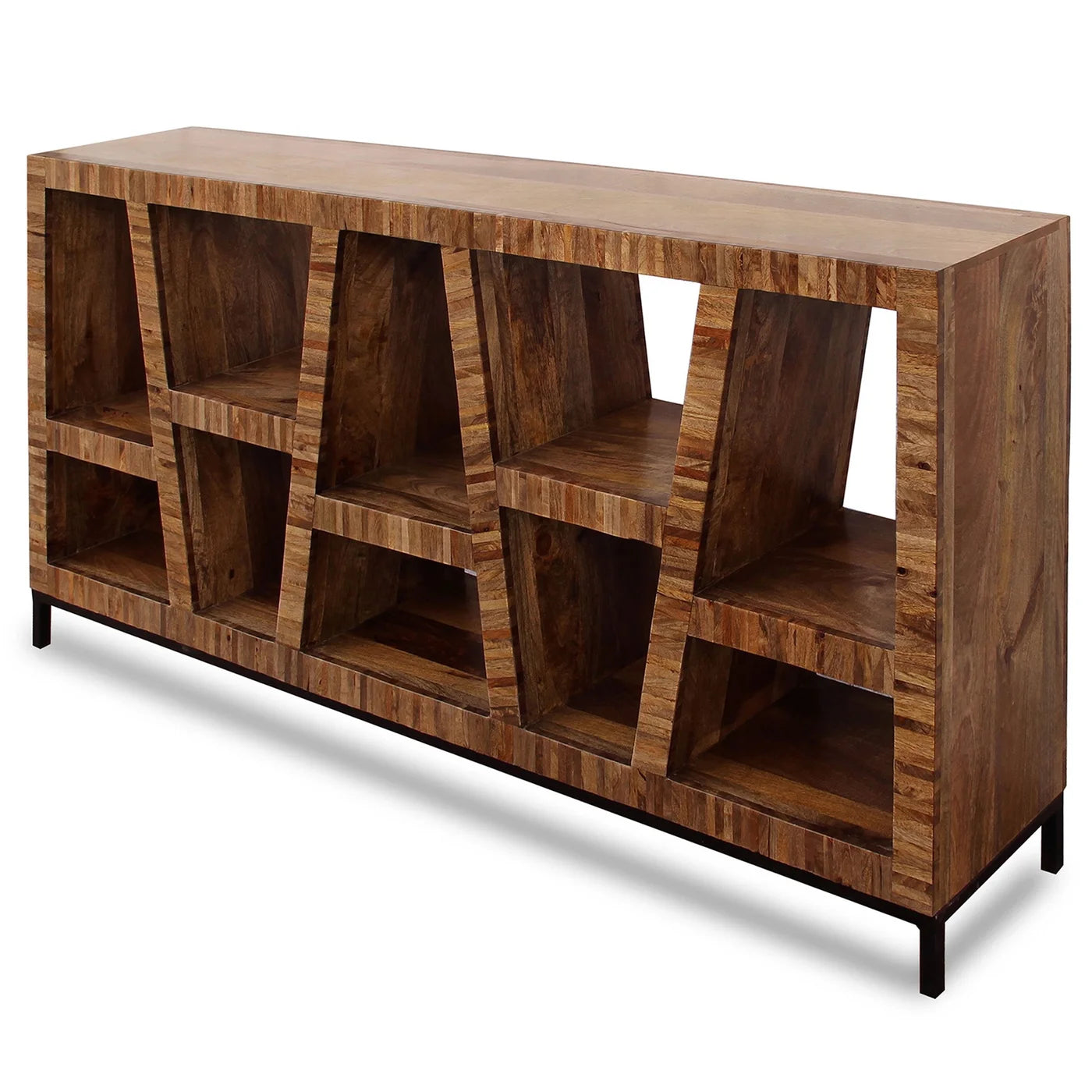 Leeds Bookcase | Dark Walnut Finish on Mango Wood with Iron Base – Stylish and Durable Storage Solution for Modern Interiors