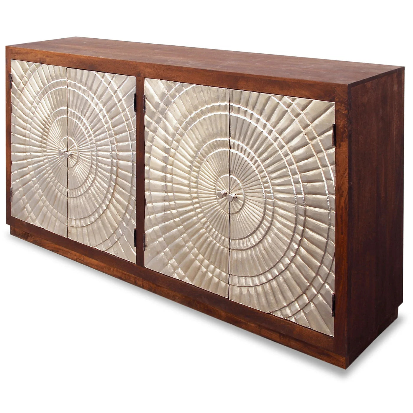 Halifax Sideboard | Silver Metal Wrapped Doors with Dark Walnut Finish on Mango Wood | 4-Door β Stylish and Durable Storage Solution for Modern Homes