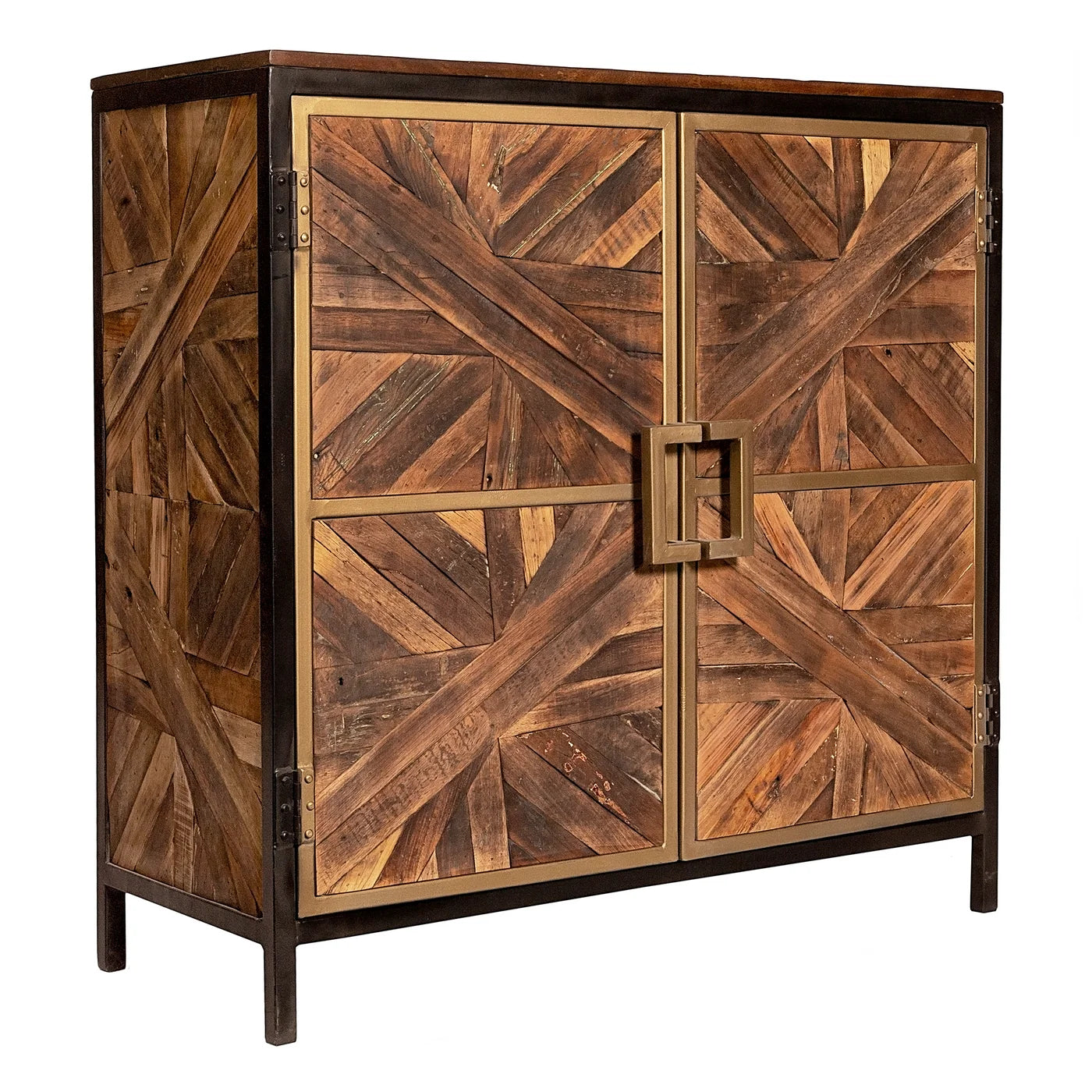 Athens Cabinet | Reclaimed Walnut Finish on Mango Wood with Black and Gold Finish on Metal Frame β Stylish and Durable Storage for Modern and Industrial Interiors