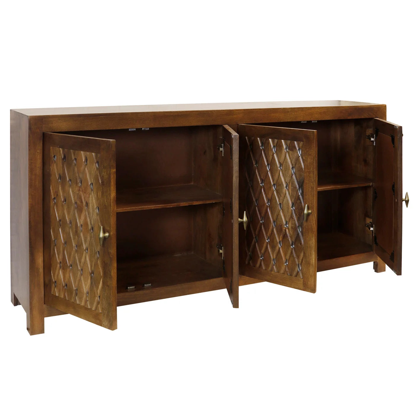 Raja Sideboard | Dark Walnut Finish on Mango Wood | 4-Door – Sophisticated and Spacious Storage for Elegant Dining Rooms