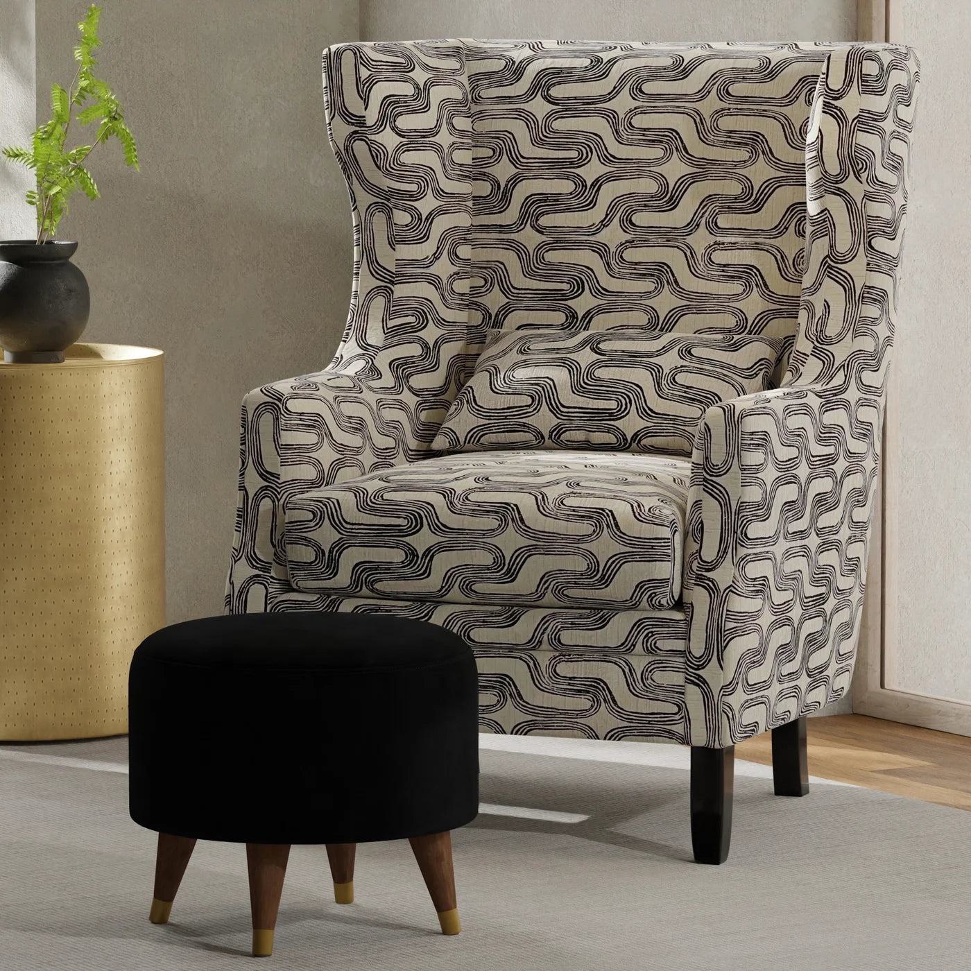 Saba Ottoman β Black Velvet Fabric Upholstery on Sturdy Hardwood for a Luxurious, Timeless Design