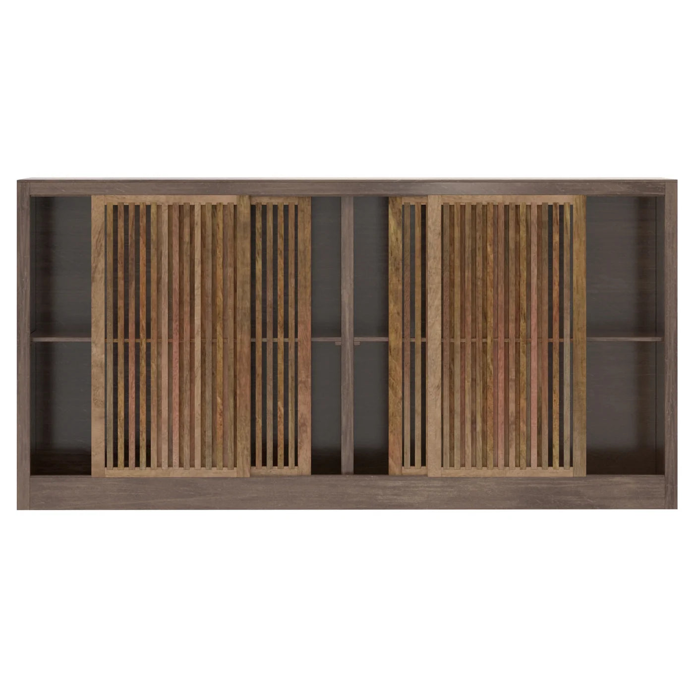 Watson Sideboard β Natural Finish with Sliding Slat Doors and Gray Finish on Mango Wood, 4 Door Design