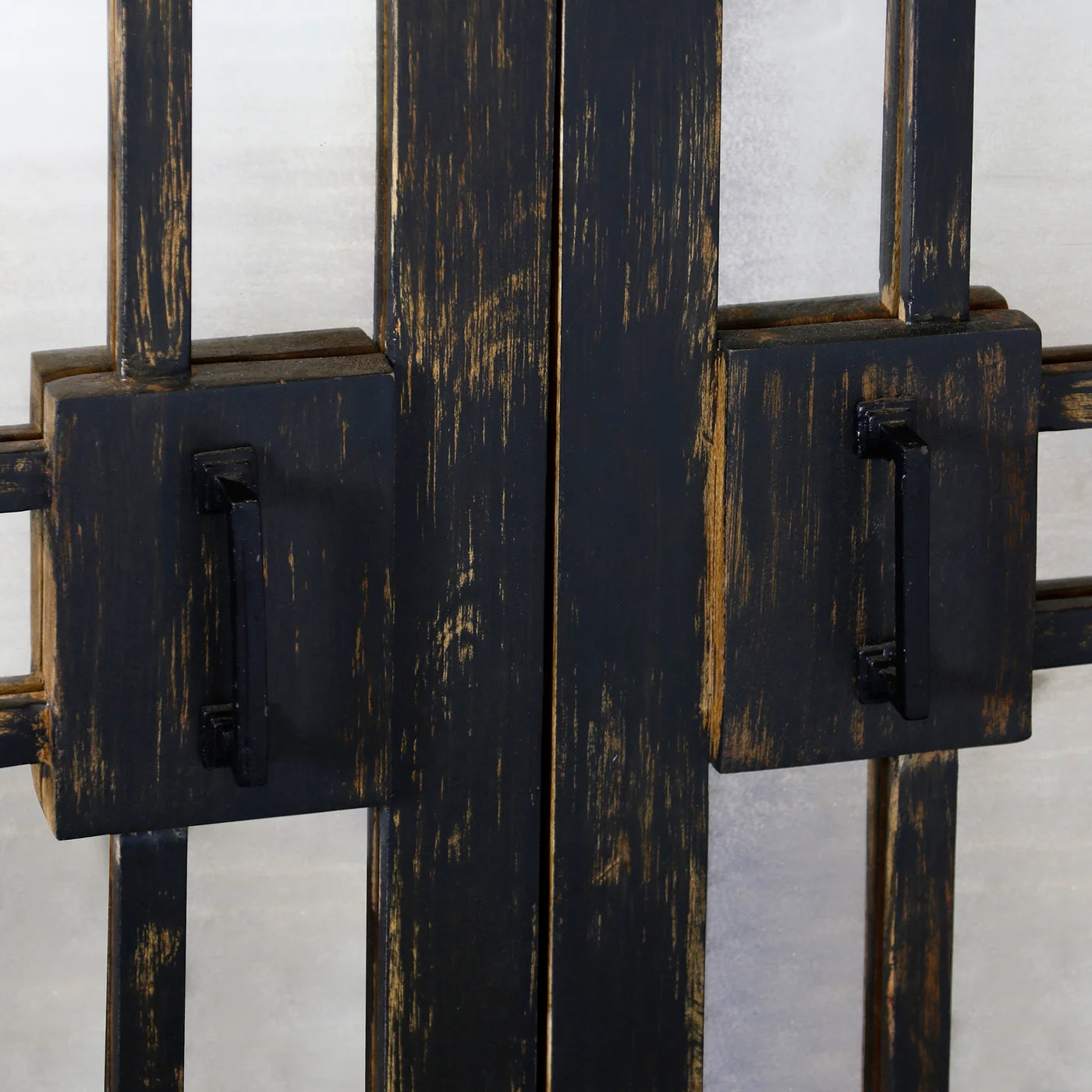 Rourke Sideboard | Matte Black Finish on Mango Wood with Antique Mirror | 4-Door β Stylish and Functional Storage for Modern Interiors