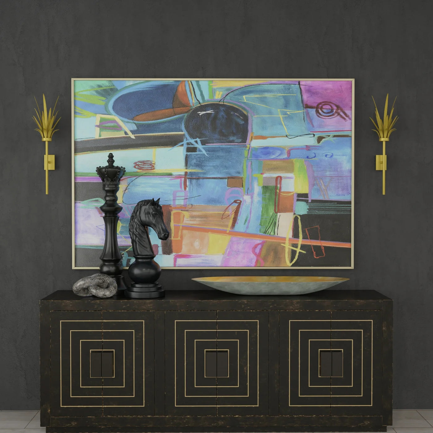 Britton Sideboard β Black Finish on Mango Wood with 6 Doors for a Bold, Modern Look