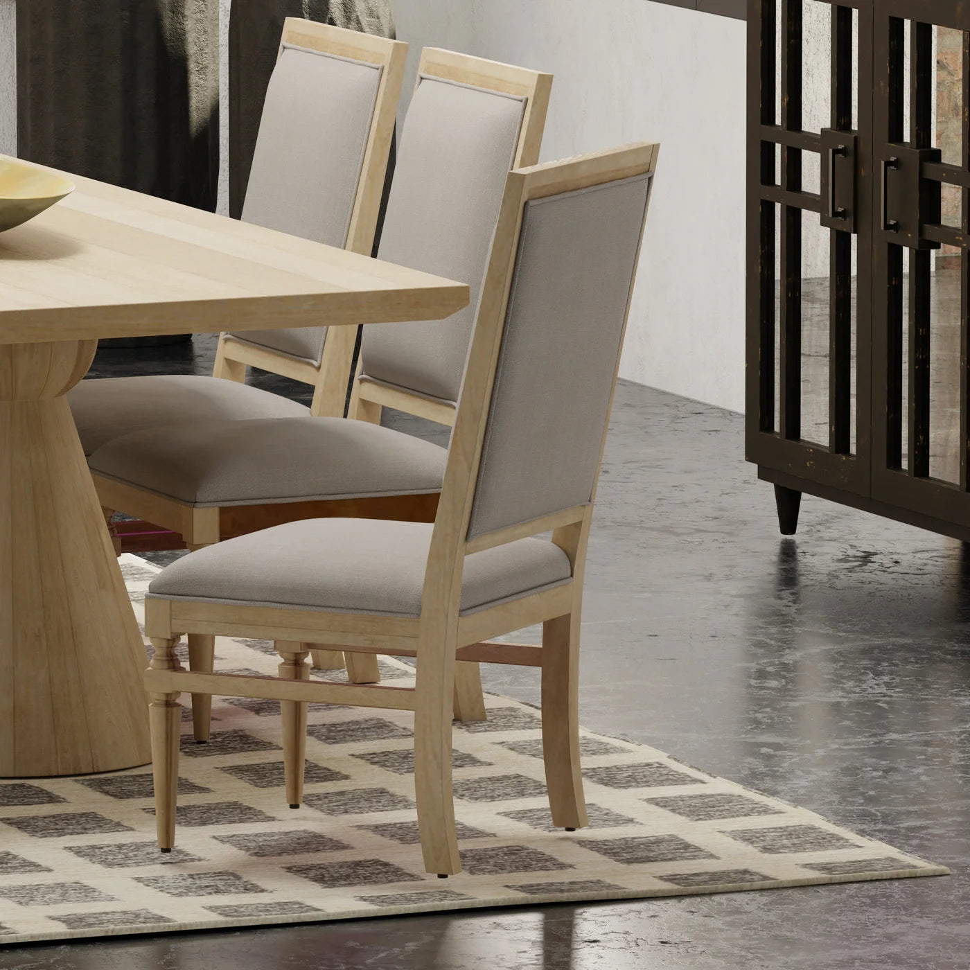 Winston Dining Chair – Natural Finish Mango Wood with Linen Upholstery for Classic Elegance
