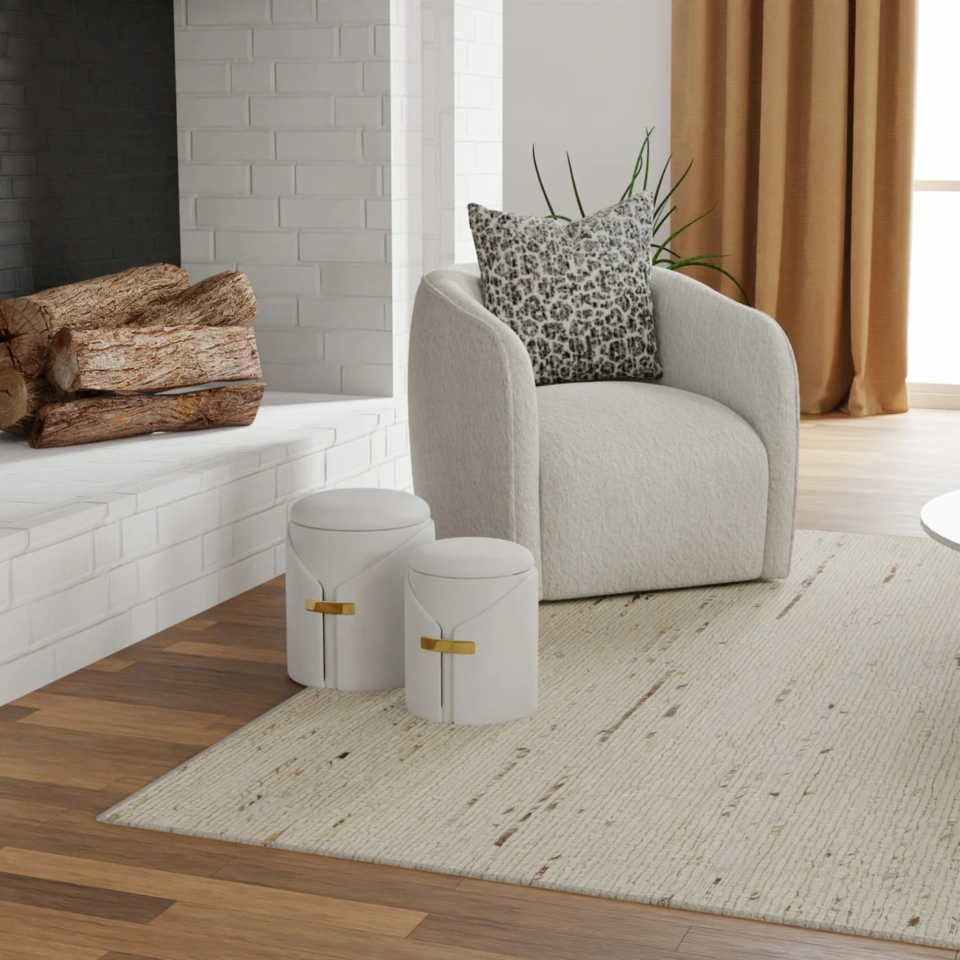 Colsum Cream Faux Shearling Upholstery Swivel Chair