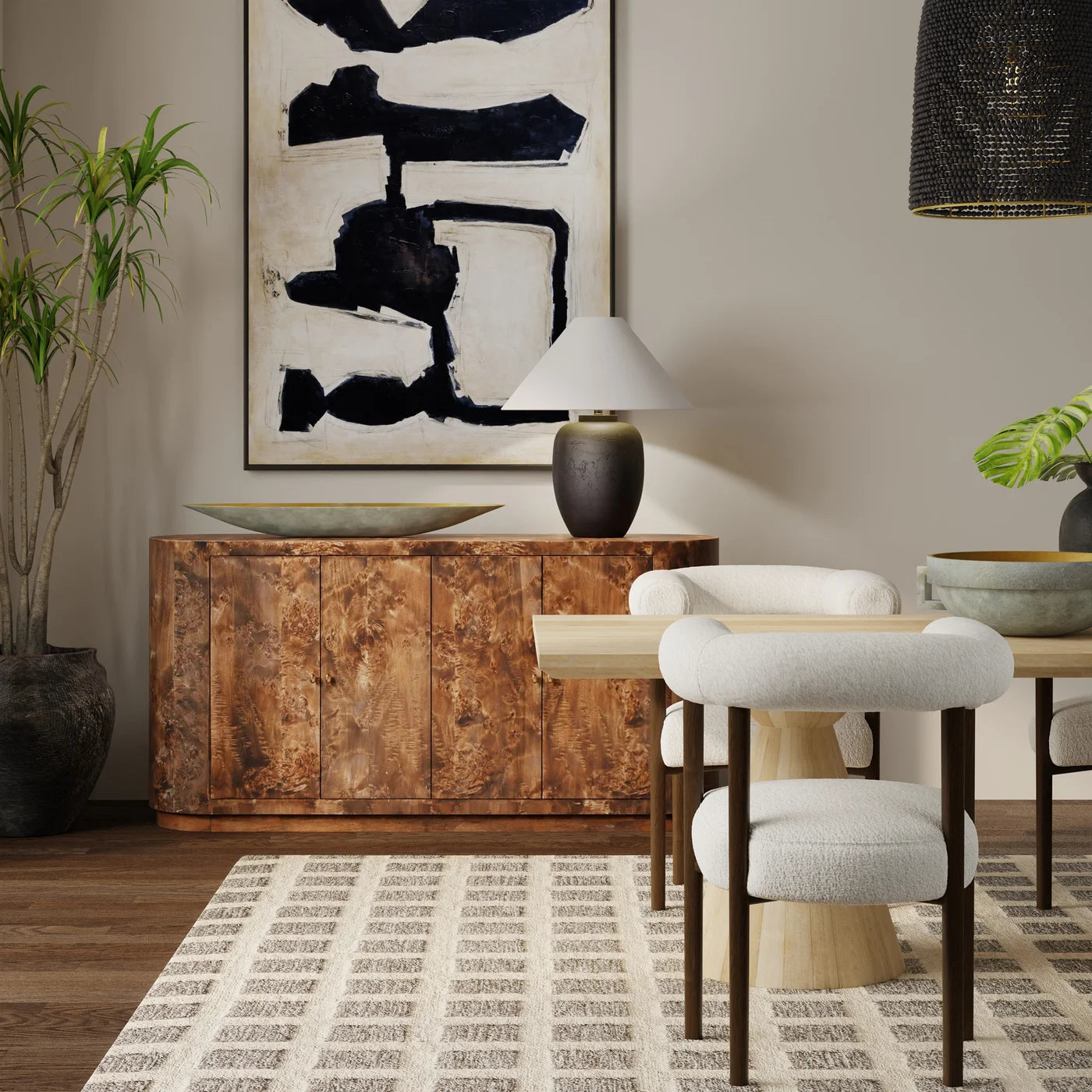 Bellamy Sideboard | Chocolate Burl Wood on Mango Wood | 4-Door – Elegant and Functional Storage for Modern Dining Rooms