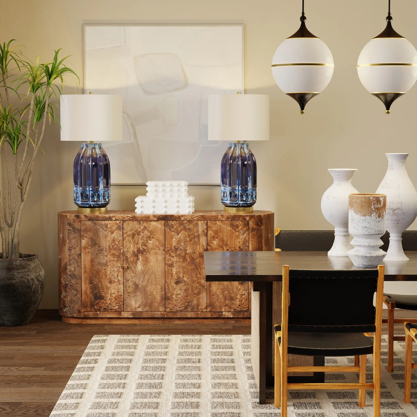 Bellamy Sideboard | Chocolate Burl Wood on Mango Wood | 4-Door – Elegant and Functional Storage for Modern Dining Rooms