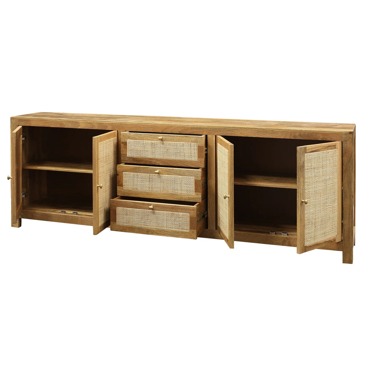 Colby Sideboard - Natural Finish Mango Wood with Cane Doors and Drawers
