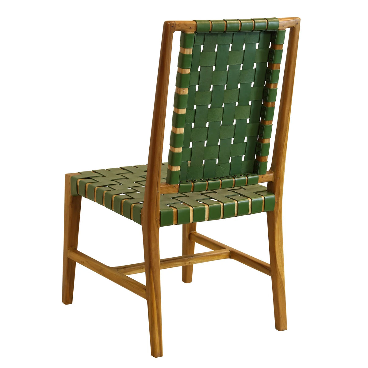 Adams Dining Chair Woven Olive Leather Solid Wood Frame