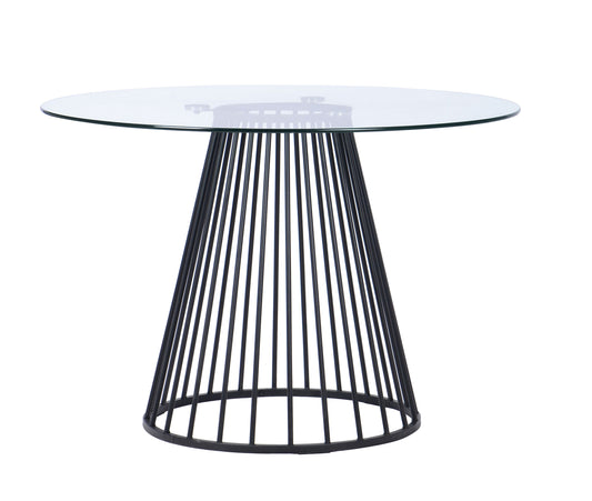 Modrest Holly - Modern Round Clear Glass and Black Dining Table