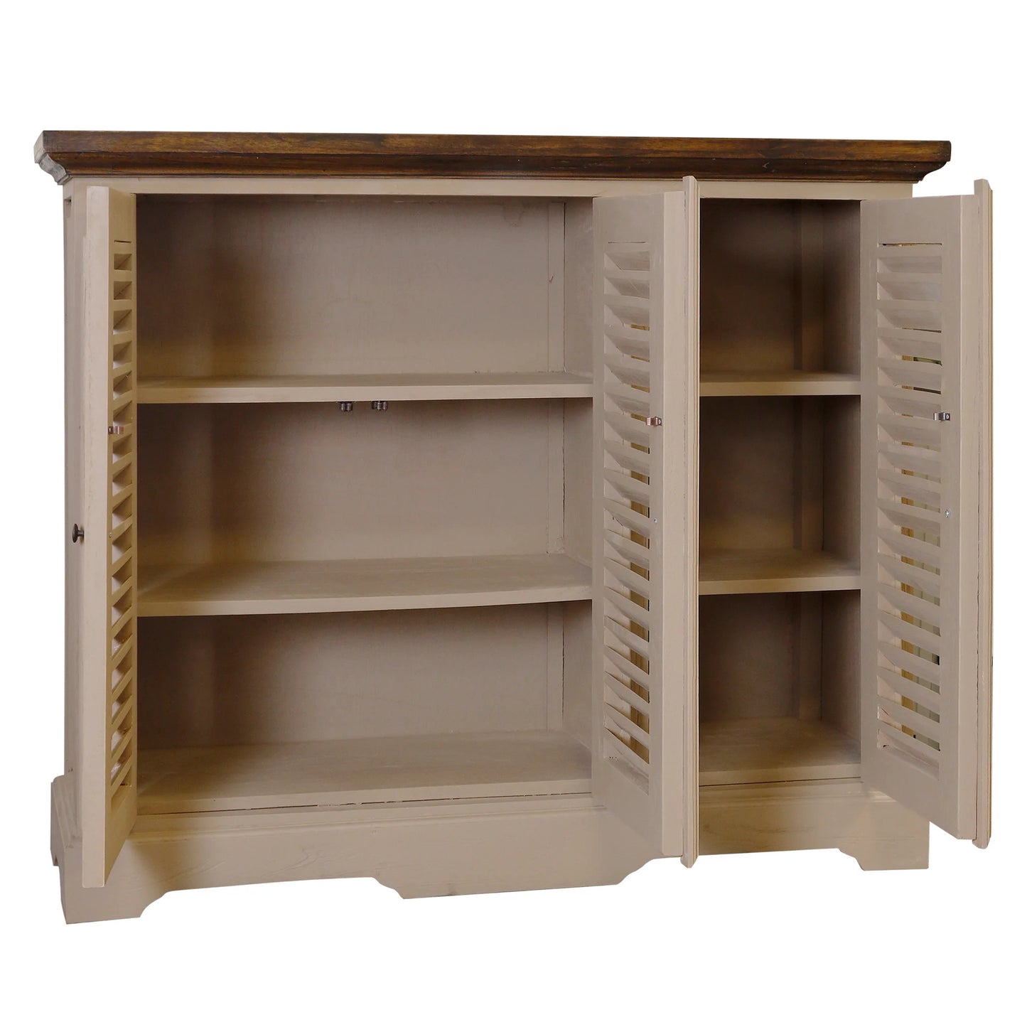 Cappuccino Cabinet Wooden Design with Overlapping Slatted Doors Stylish Storage Solution