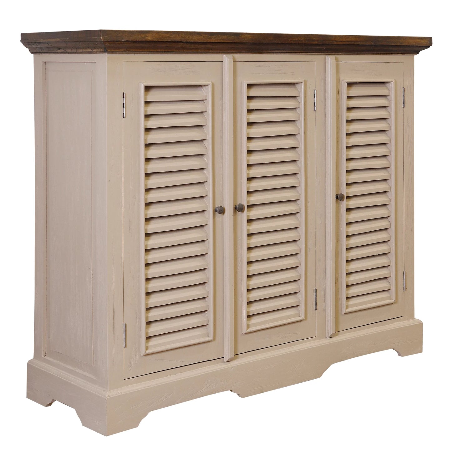 Cappuccino Cabinet Wooden Design with Overlapping Slatted Doors Stylish Storage Solution