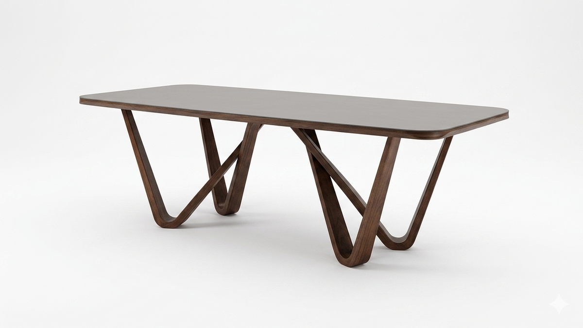 Nordby Rich Walnut Dining Table with Reversed Curve Corner Profile