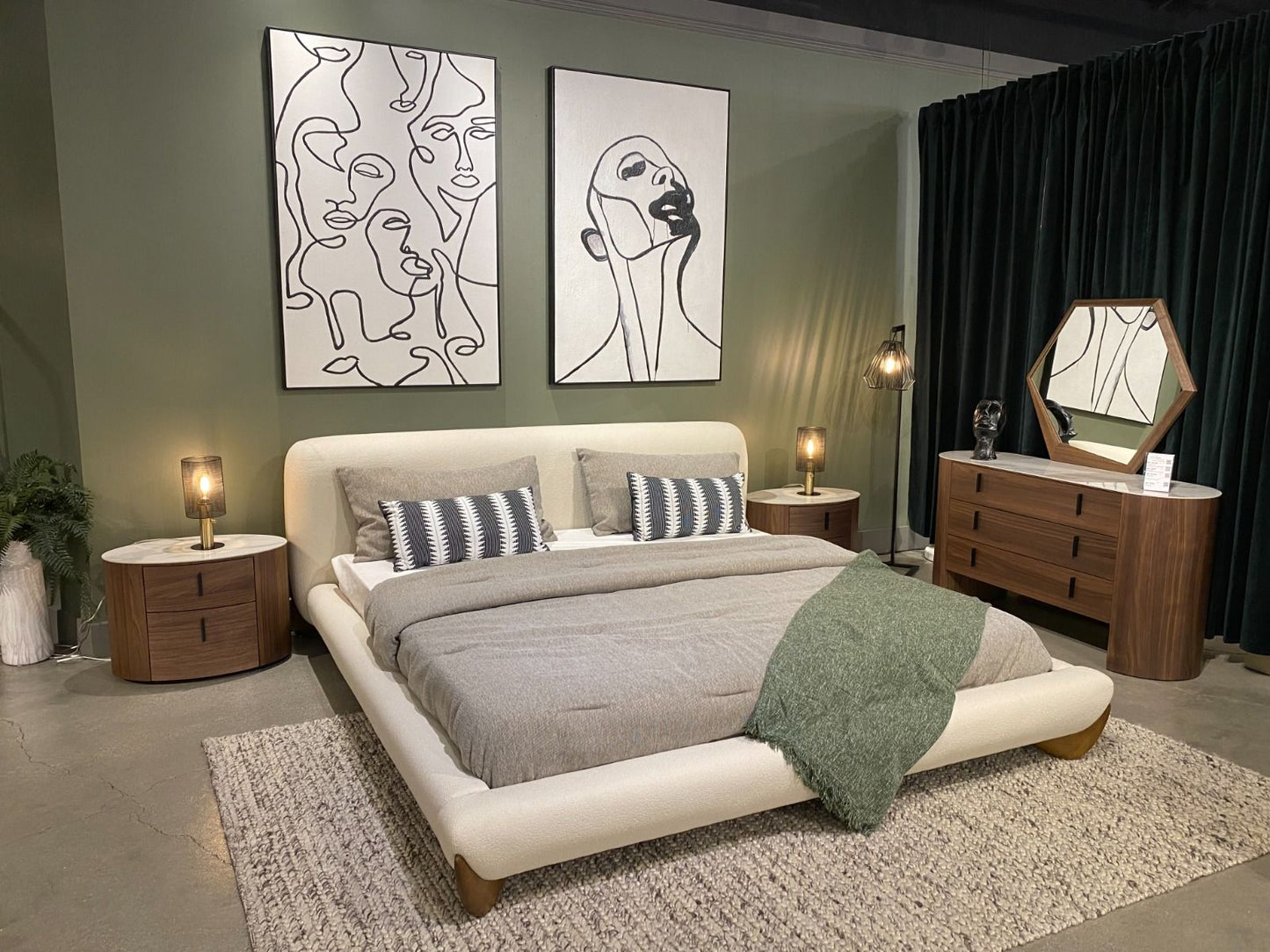 Modrest Fleury Contemporary Bedroom Set β Cream Fabric with Walnut Accents