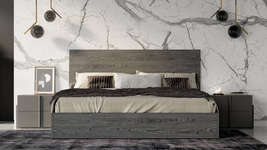 Nova Domus Lucia Italian Modern Matte Grey & Elm Grey Bed Set with 2 Nightstands - Contemporary Bedroom Suite