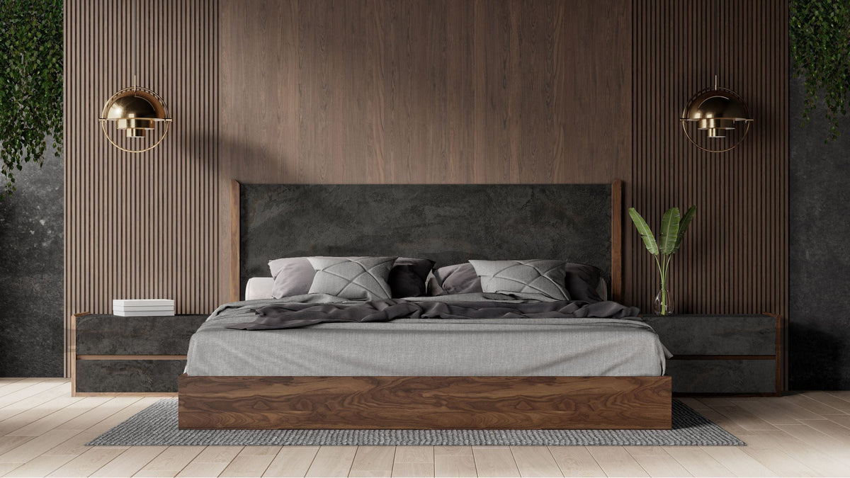 Nova Domus Rado Modern Walnut & Stucco Bed - Stylish Design Furniture