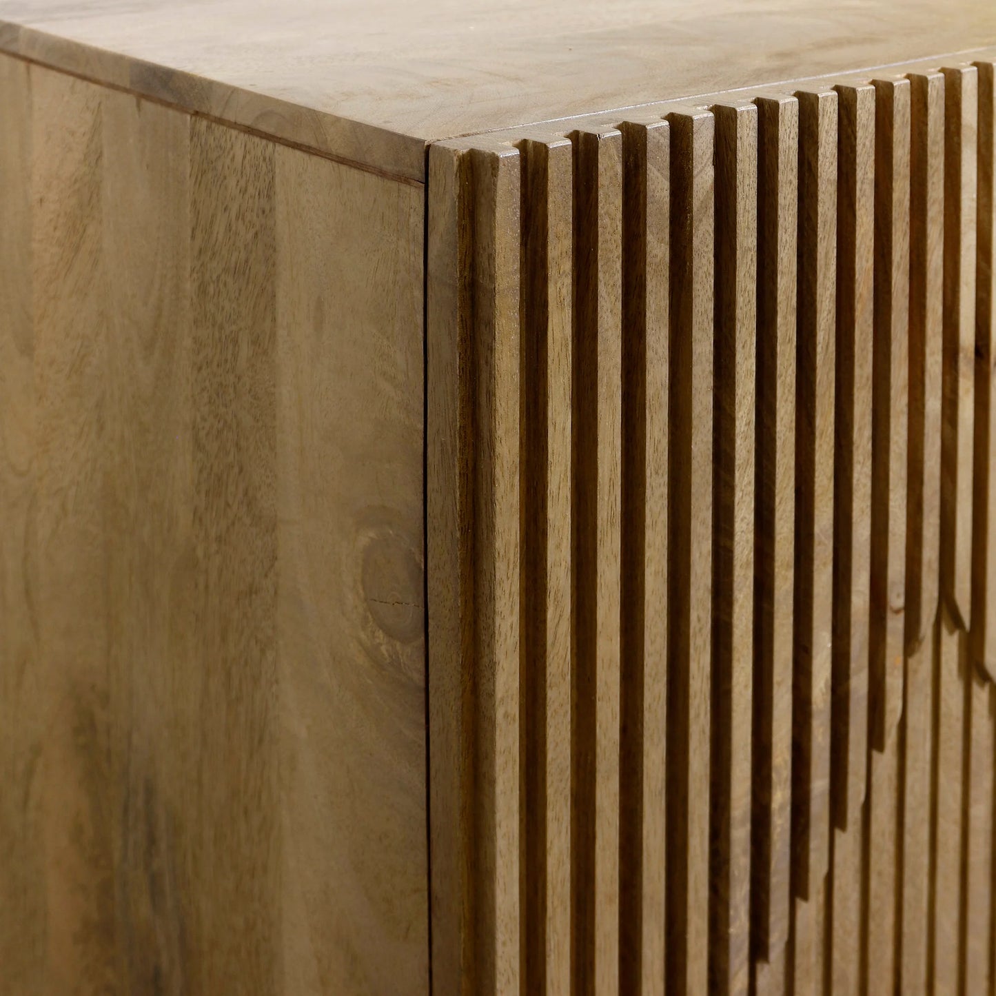 Fluted Diamond Natural Mango Wood Cabinet Light Taupe Grey Finish Stylish Storage Solution