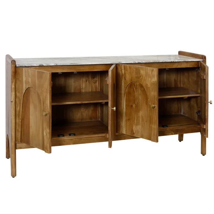 CATHEDRAL Retro Sideboard – Solid Acacia Wood with Luxurious Marble Top