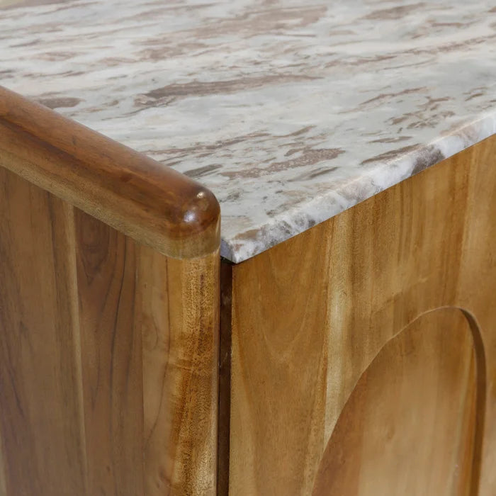 CATHEDRAL Retro Sideboard – Solid Acacia Wood with Luxurious Marble Top