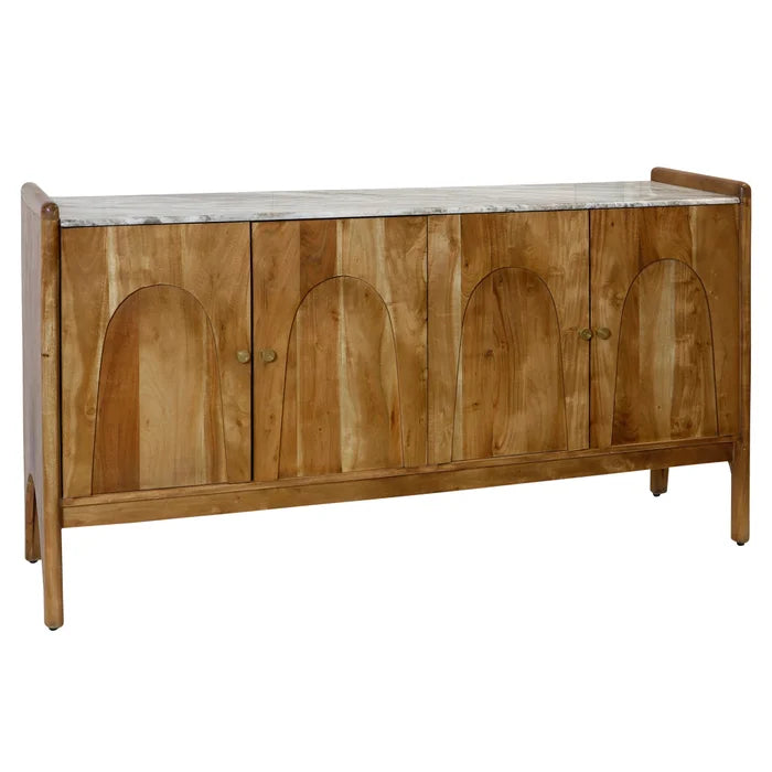 CATHEDRAL Retro Sideboard – Solid Acacia Wood with Luxurious Marble Top