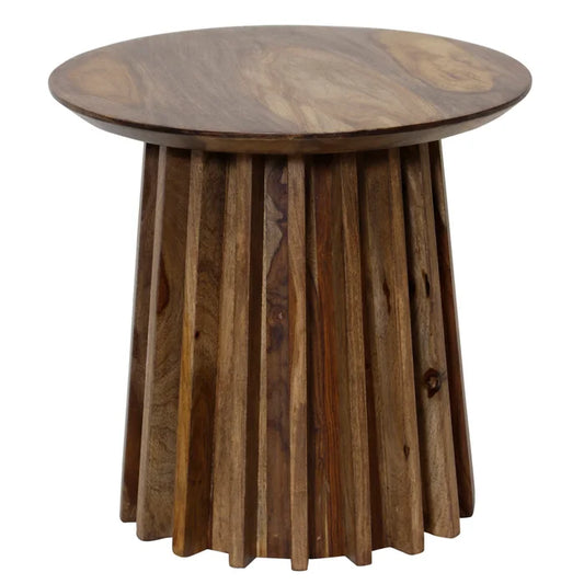 FLUTED UMBER Round Side Table β Solid Sheesham Wood with Elegant Fluted Design