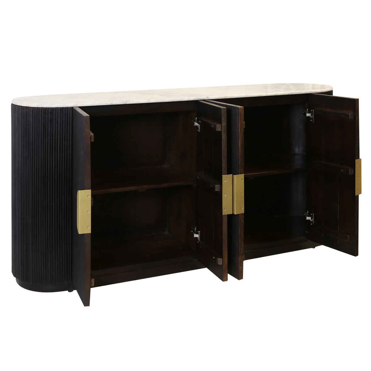 Dark Racetrack Four‑Door Oval Sideboard - Solid Mango Wood with Coco Finish