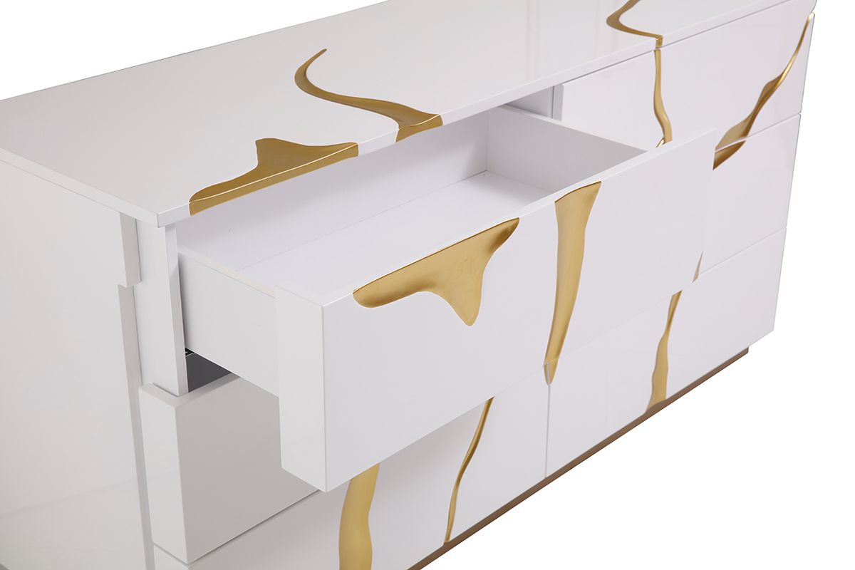 Modrest Aspen Modern Wide White and Gold Dresser