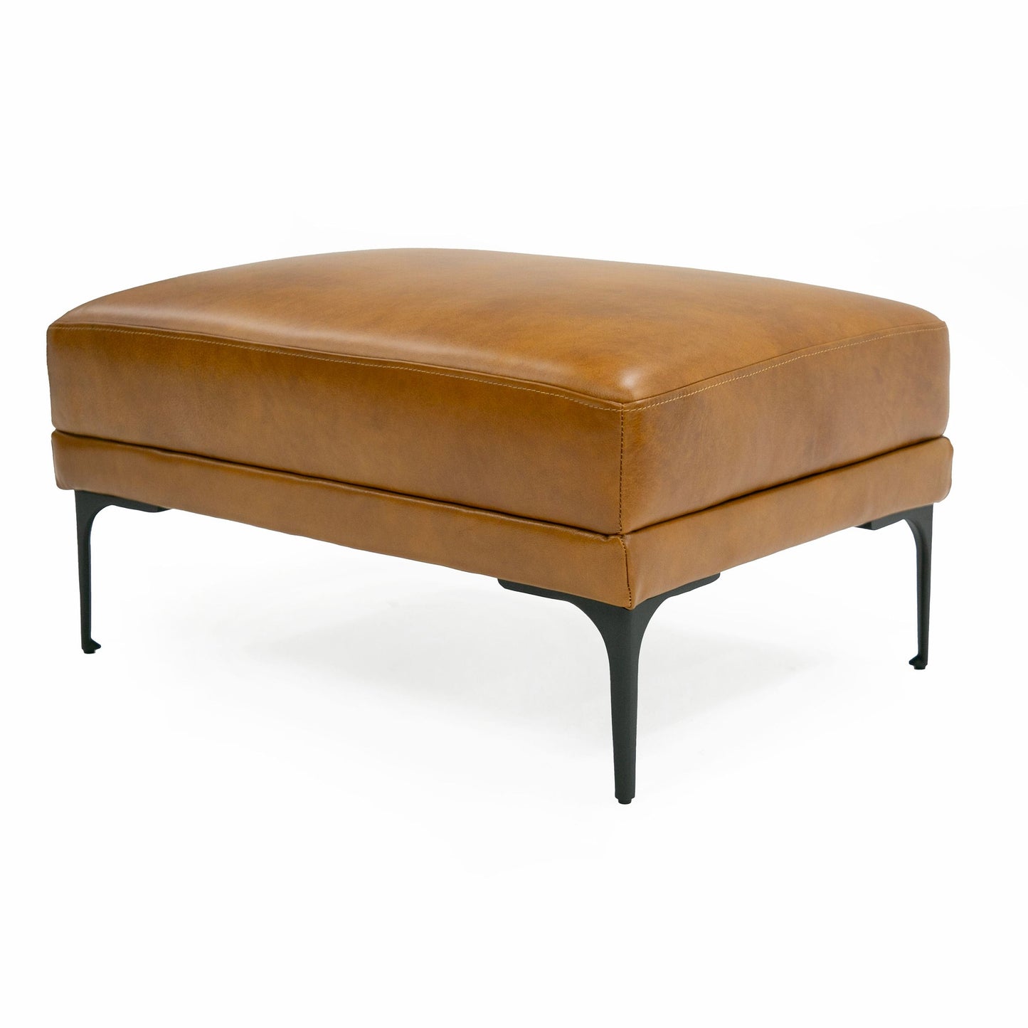 Divani Casa Jacoba Modern Camel Leather Rectangular Ottoman β Elegant Contemporary Living Room Accent
