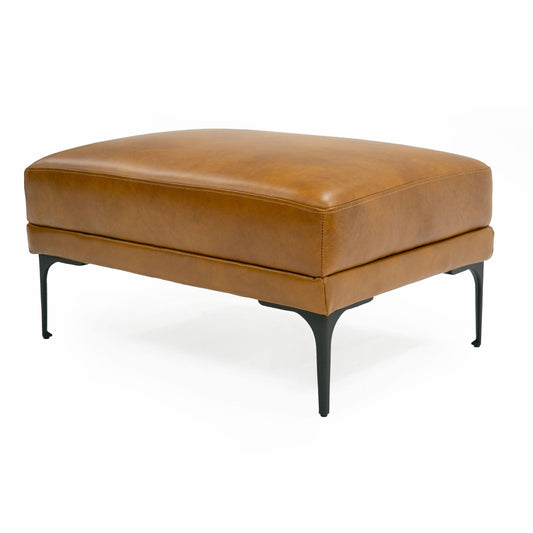 Divani Casa Jacoba Modern Camel Leather Rectangular Ottoman β Elegant Contemporary Living Room Accent