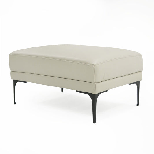 Divani Casa Jacoba Modern Light Grey Leather Rectangular Ottoman β Stylish Contemporary Living Room Accent