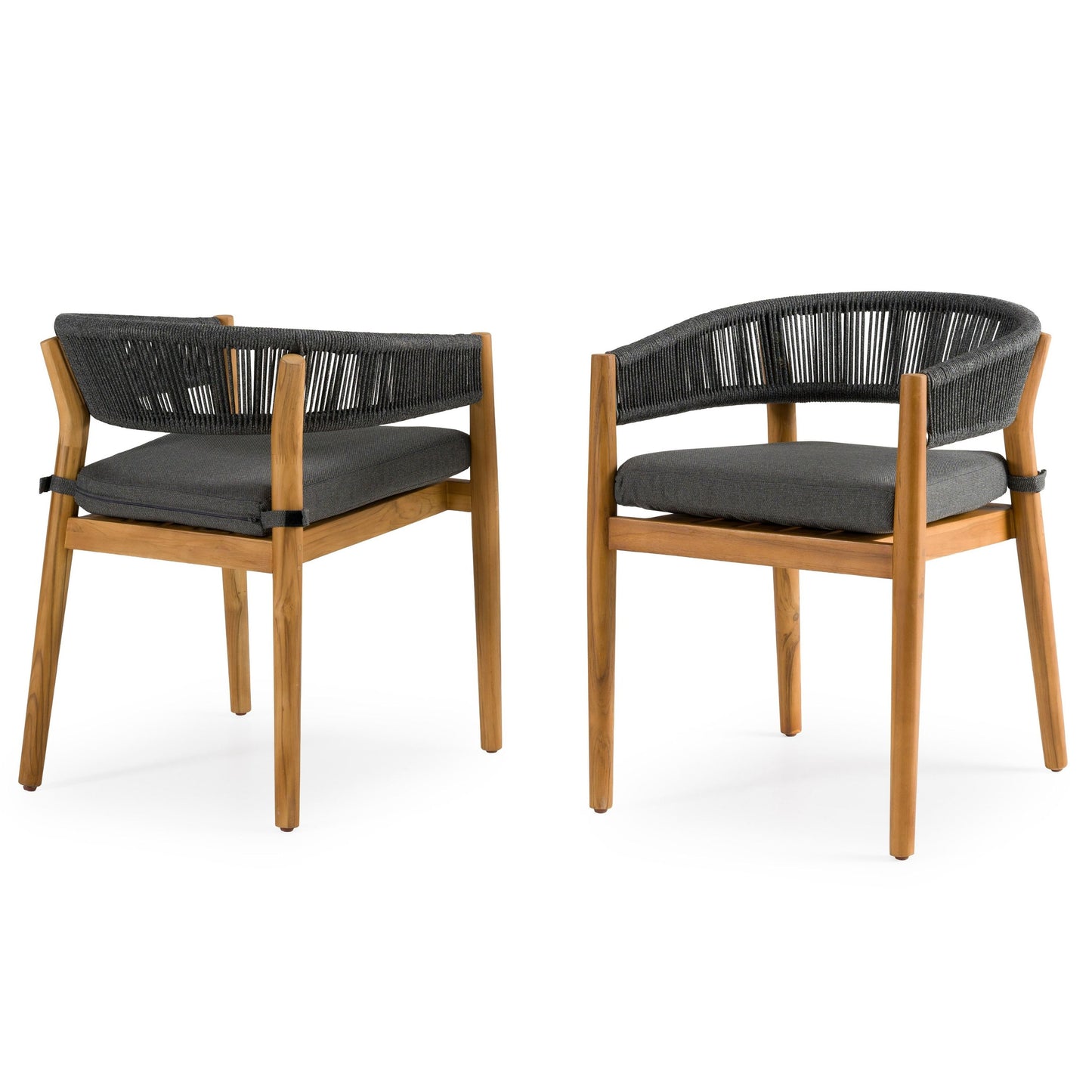Kamari Outdoor Dining Set – Teak Wood Table with Grey Olefin Fabric Chairs