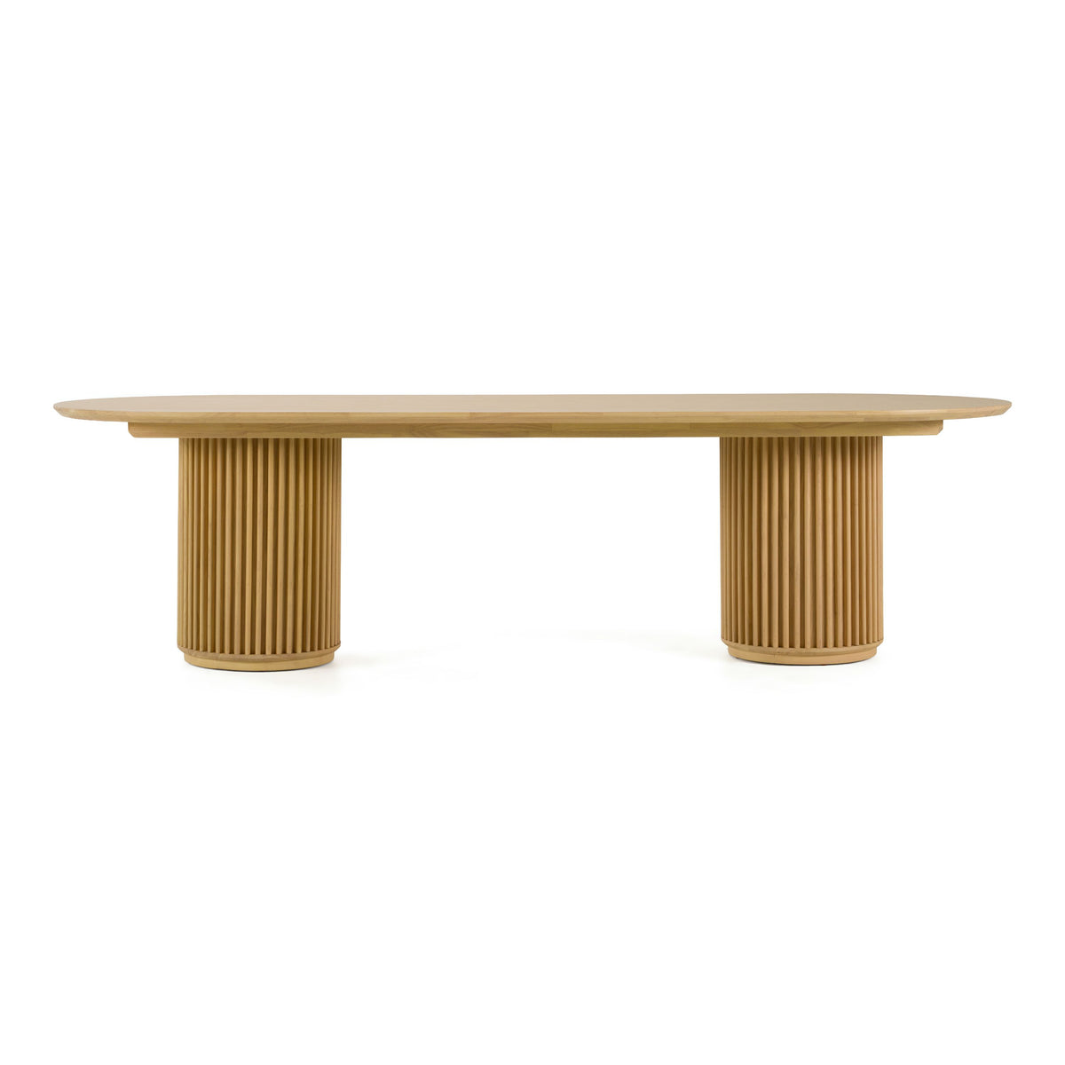 Kayce Modern Natural Oak Oval Dining Table with Double Pedestal Base