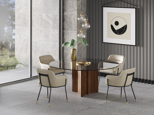 Modrest Kaye Modern 71-Inch Round Dining Table β Walnut Base with Glass Top
