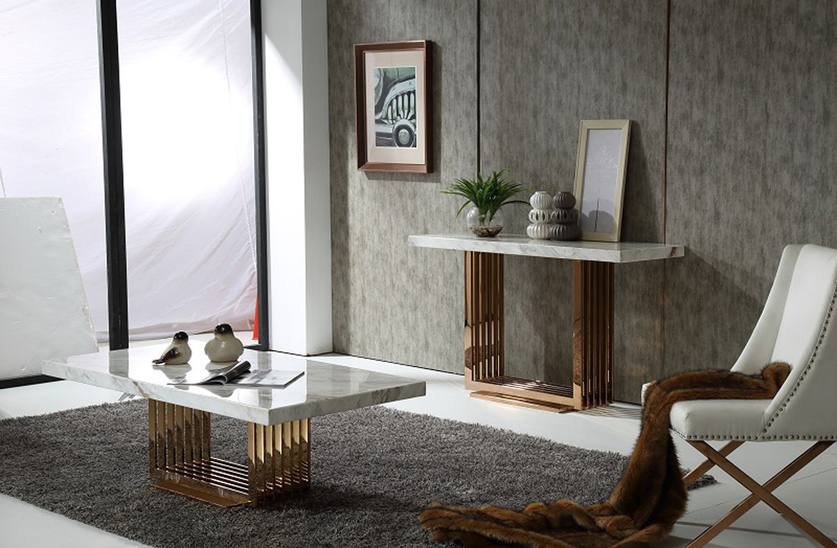 Kingsley Marble and Rose Gold Coffee Table