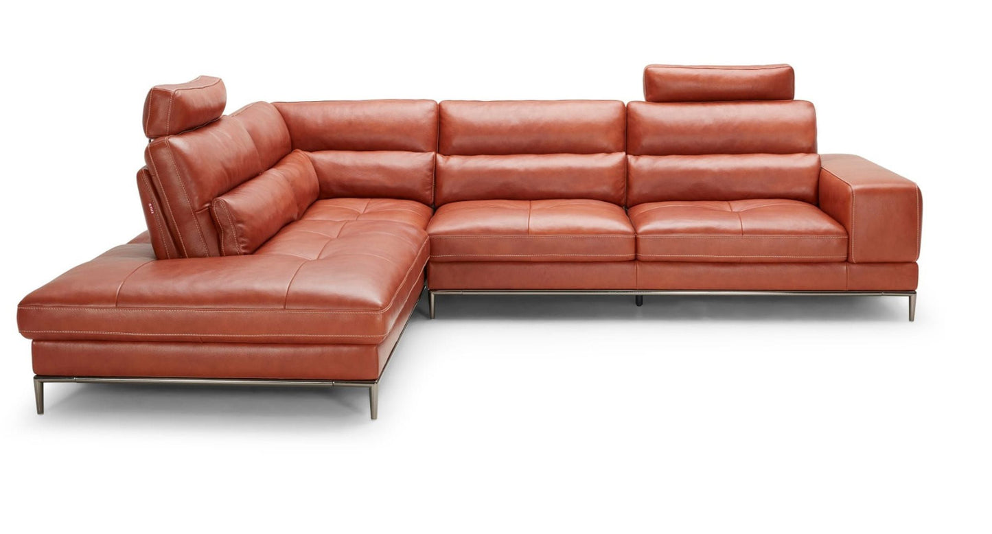 Divani Casa Kudos - Chic Modern Cognac Sectional | Elegant LAF Chaise Design for Sophisticated Spaces