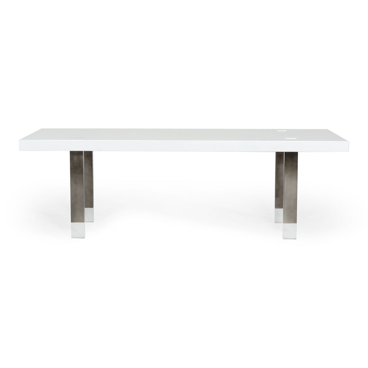 Lenny White High Gloss and Stainless Steel Gun Metal Dining Table