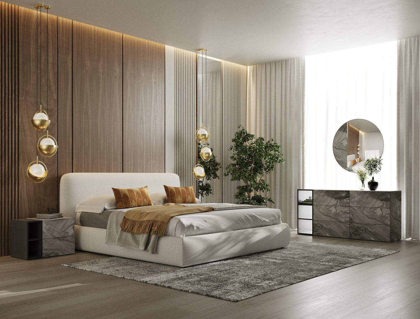 Modrest Liam - Modern Ivory Fabric Upholstered Bed