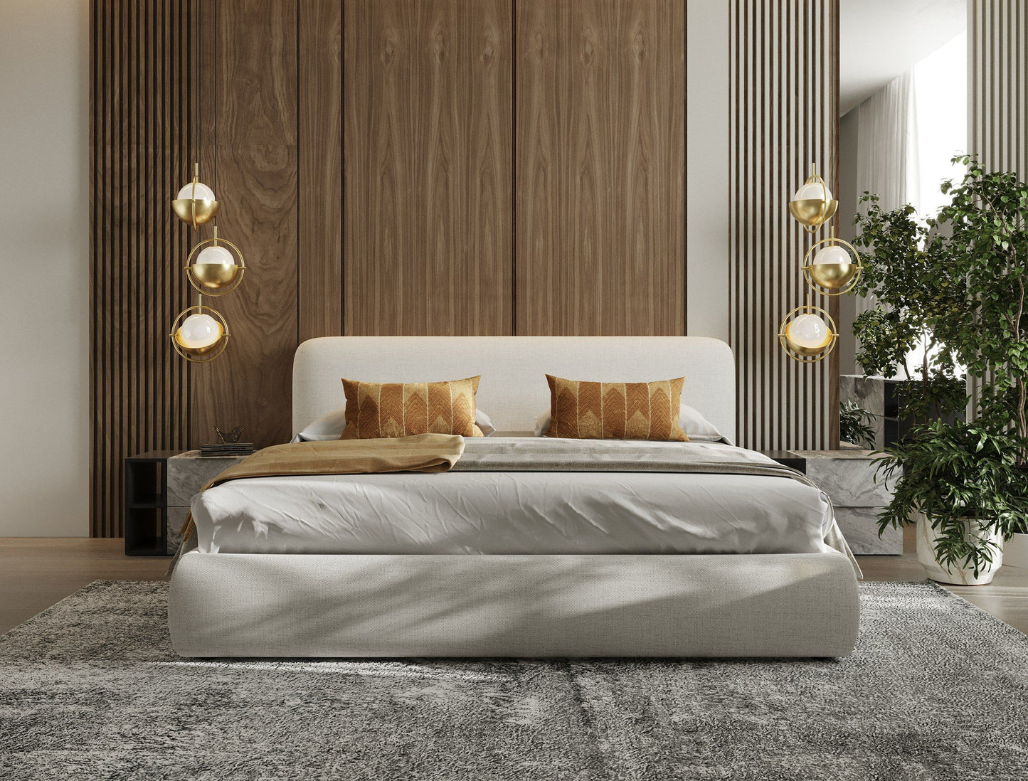 Modrest Liam - Modern Ivory Fabric Upholstered Bed