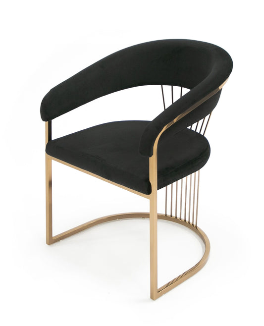 Modrest Linda - Sleek Modern Black Velvet Dining Chair | Rosegold Glam Design