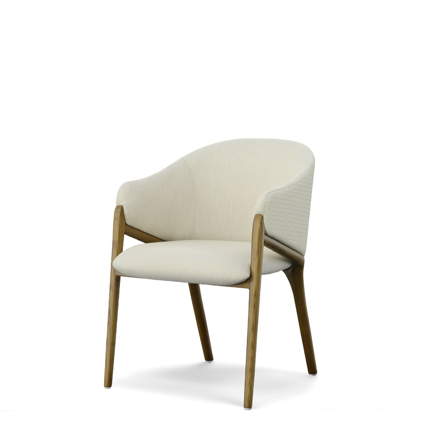 Modrest Lunde Cream Fabric and Walnut Arm Dining Chair - Stylish Design Furniture