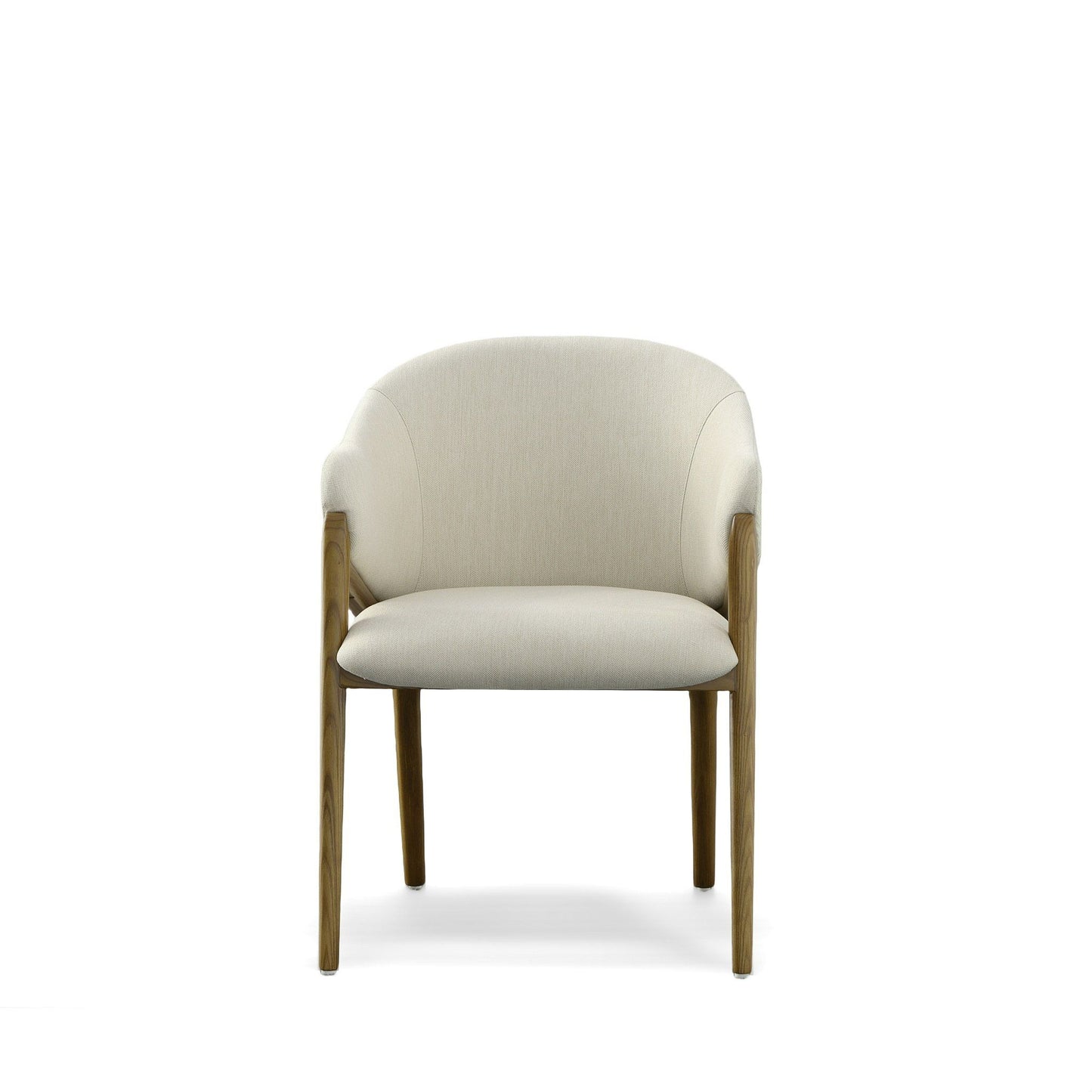 Modrest Lunde Cream Fabric and Walnut Arm Dining Chair - Stylish Design Furniture