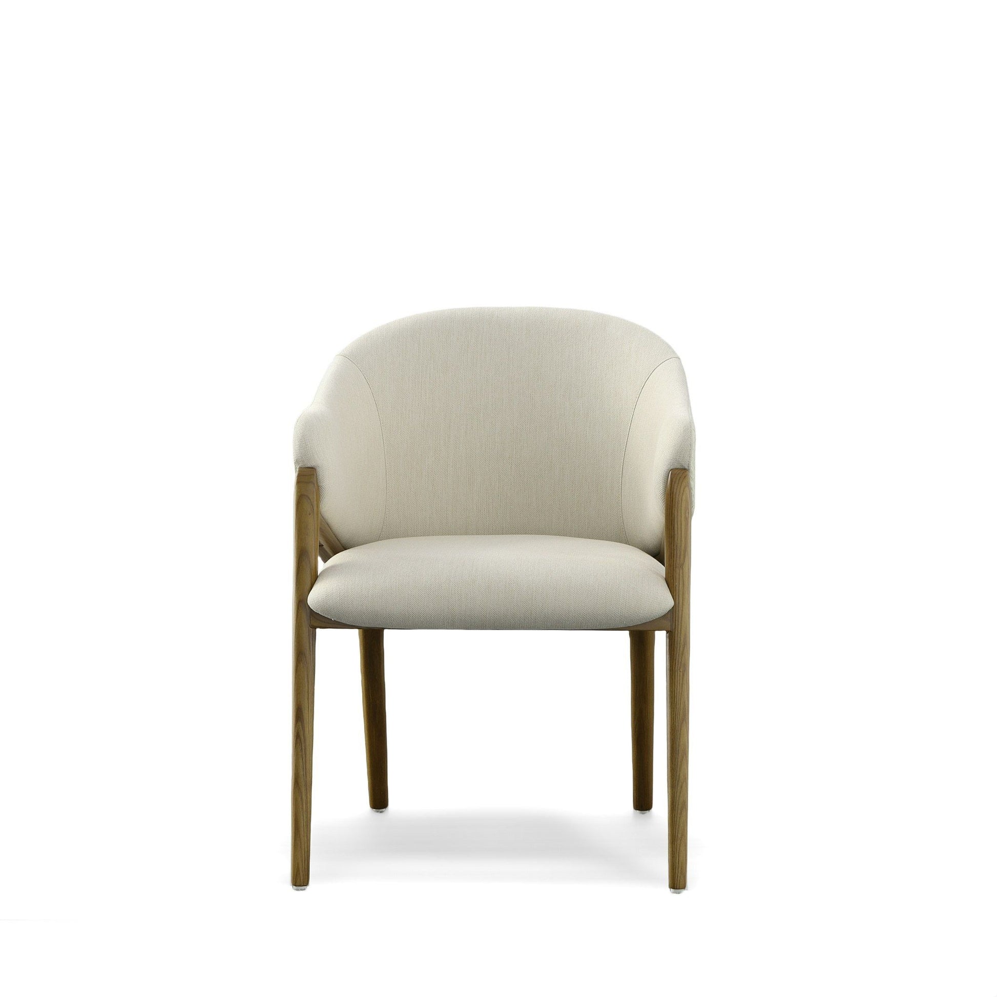 Modrest Lunde Cream Fabric and Walnut Arm Dining Chair - Stylish Design Furniture