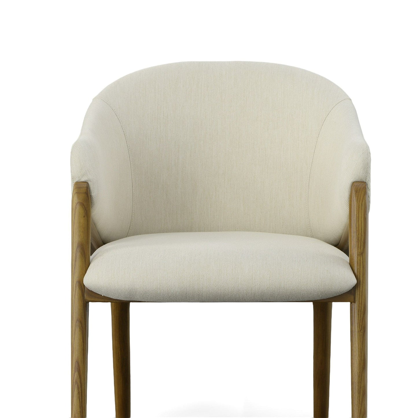 Modrest Lunde Cream Fabric and Walnut Arm Dining Chair - Stylish Design Furniture