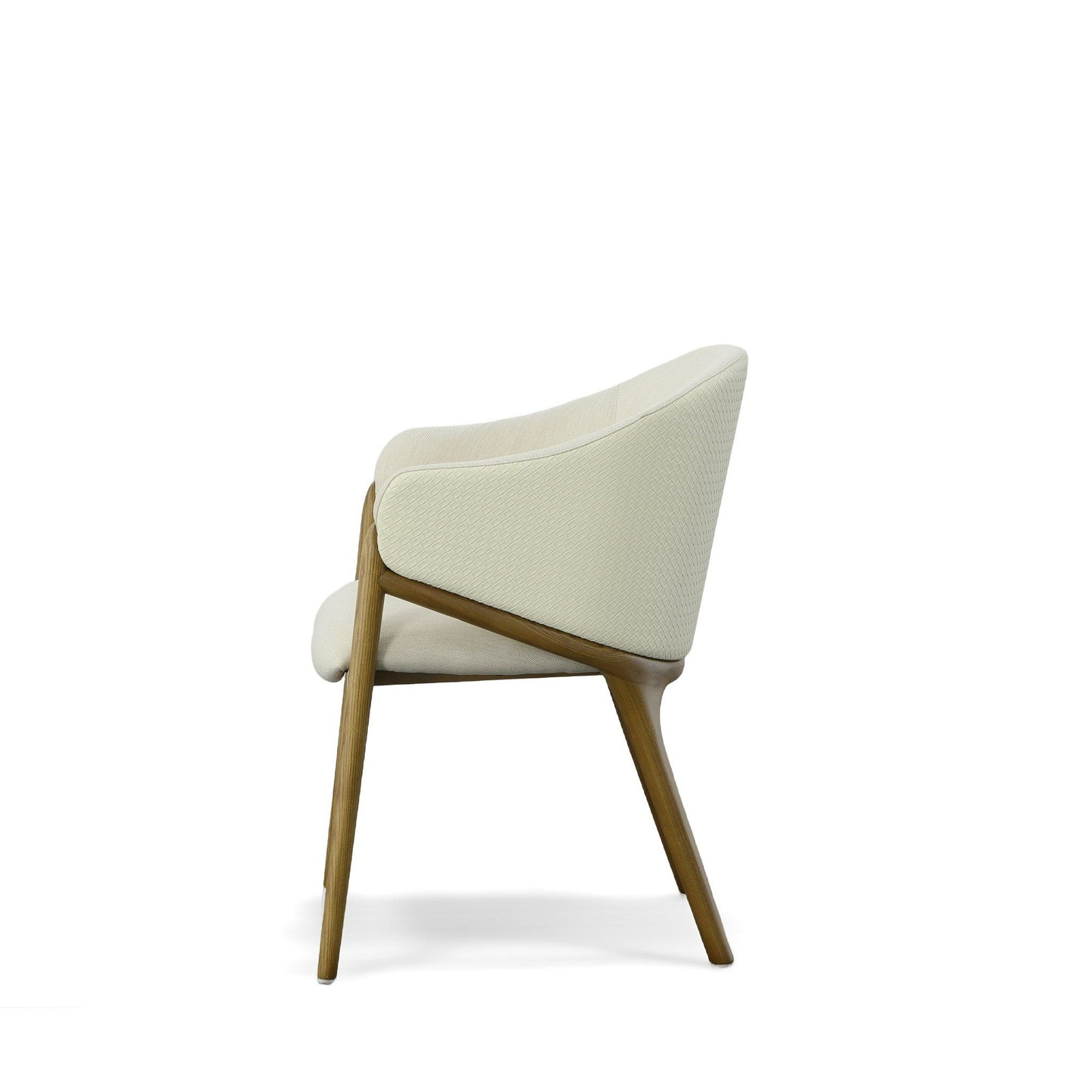 Modrest Lunde Cream Fabric and Walnut Arm Dining Chair - Stylish Design Furniture