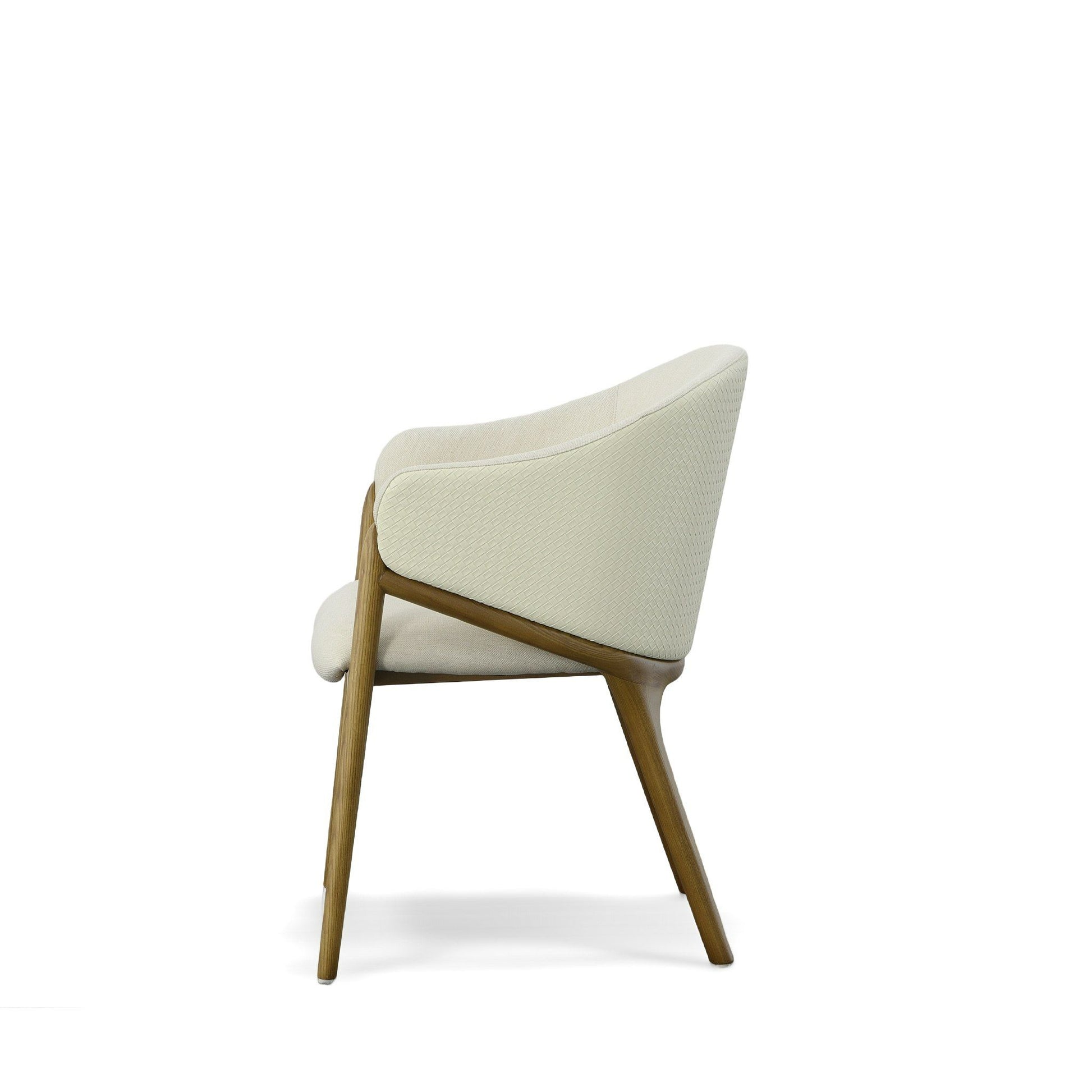 Modrest Lunde Cream Fabric and Walnut Arm Dining Chair - Stylish Design Furniture