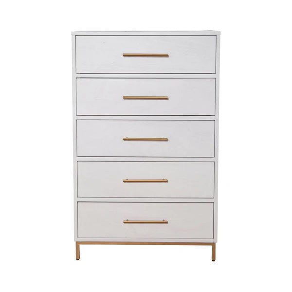 Madelyn White Five Drawer Chest - Sleek Design with Ample Storage