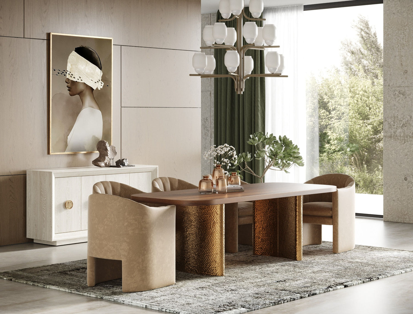 Modrest Marjorie Modern Walnut and Brushed Gold Rectangular Dining Table for Elegant and Contemporary Dining Spaces