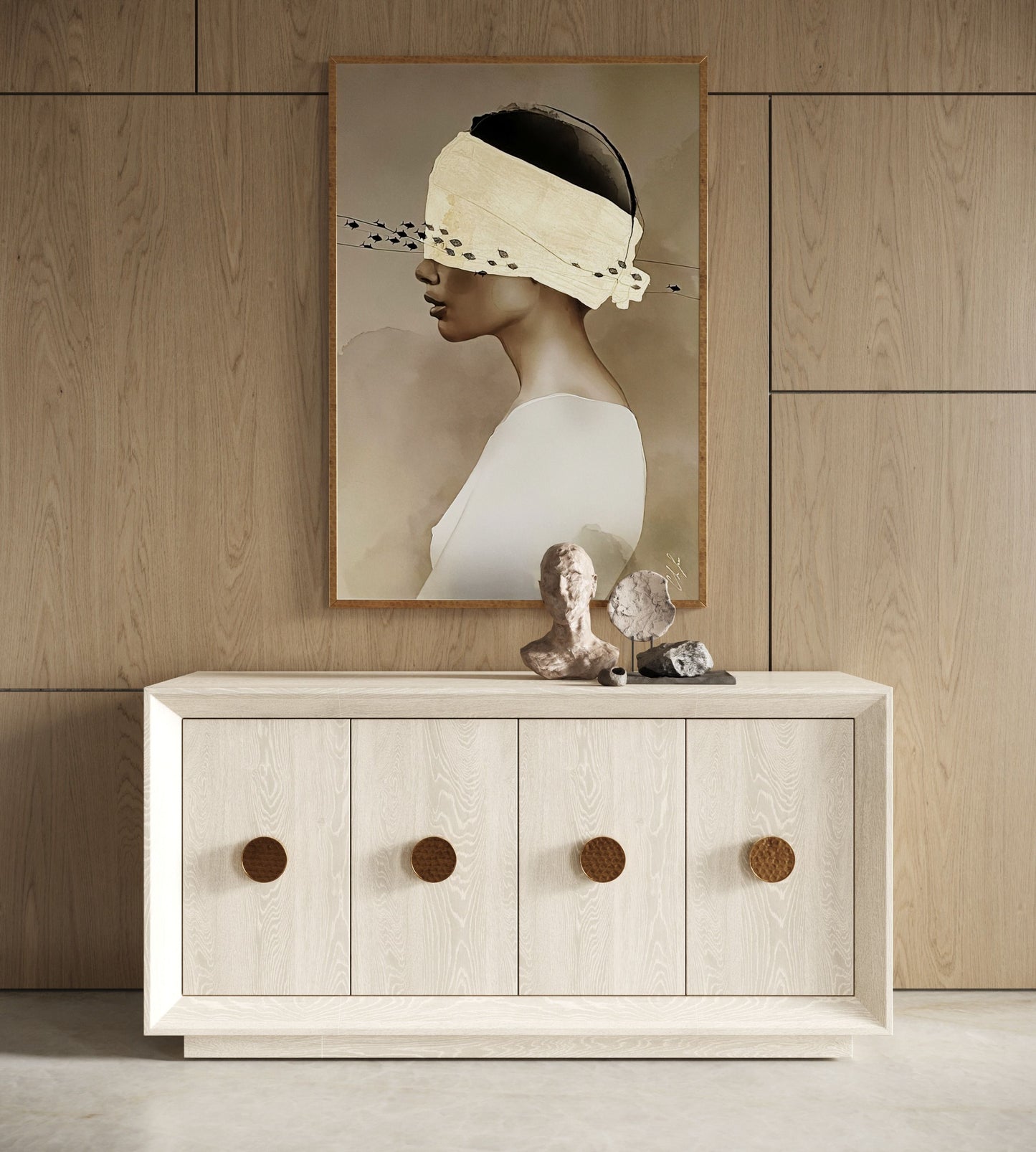 Modrest Marjorie Modern Cream and Brushed Gold Buffet for Stylish and Elegant Dining Room Storage